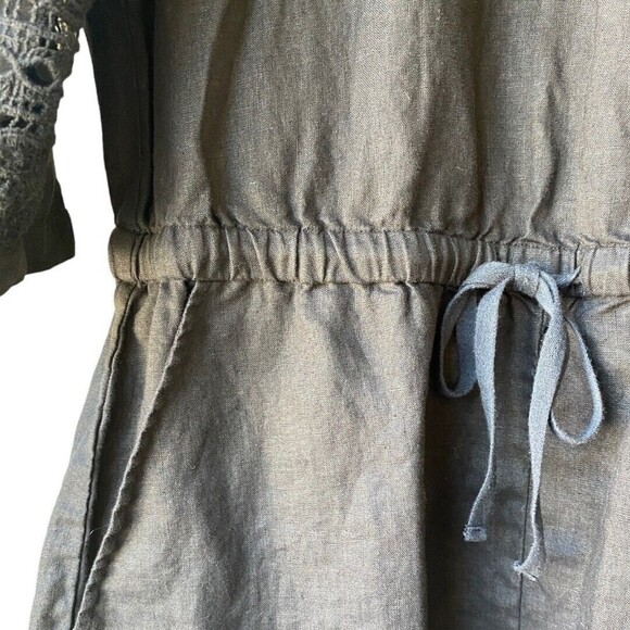 Lou and Grey Romper Womens 6 Black Linen Crochet Lace Elastic Drawstring Waist - Picture 11 of 16